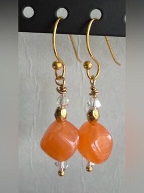 NEW Handmade Gold Hook Orange Glass Drop Earrings